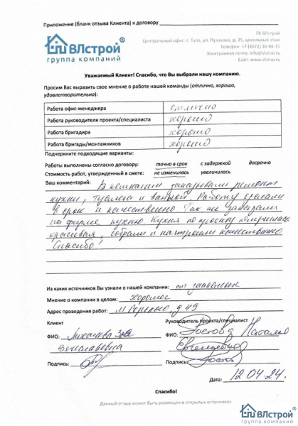 Работу сделали в срок и качественно.
